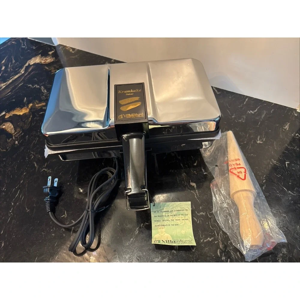 VillaWare Krumkake Baker Iron Series II w/ Cone Roller 3900 Pizzelle NEW